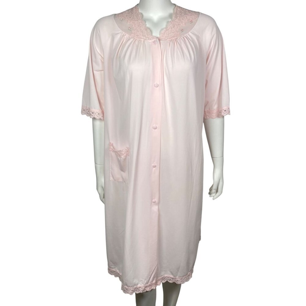 Vintage Shadowline Short Sleeve Robe Housecoat Womens Size S Nylon Pink